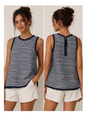 Anthropologie Navy and White Striped Sleeveless Tank